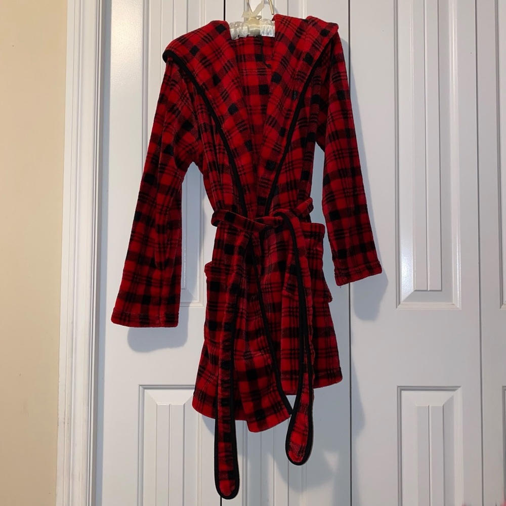 Yawn Red Plaid Fleece Hooded Robe